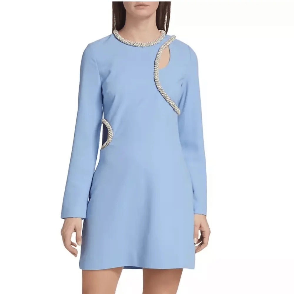 NWT$695 Jonathan Simkhai Blue Katharine Embellished Cut-Out Mini Dress Sz 10